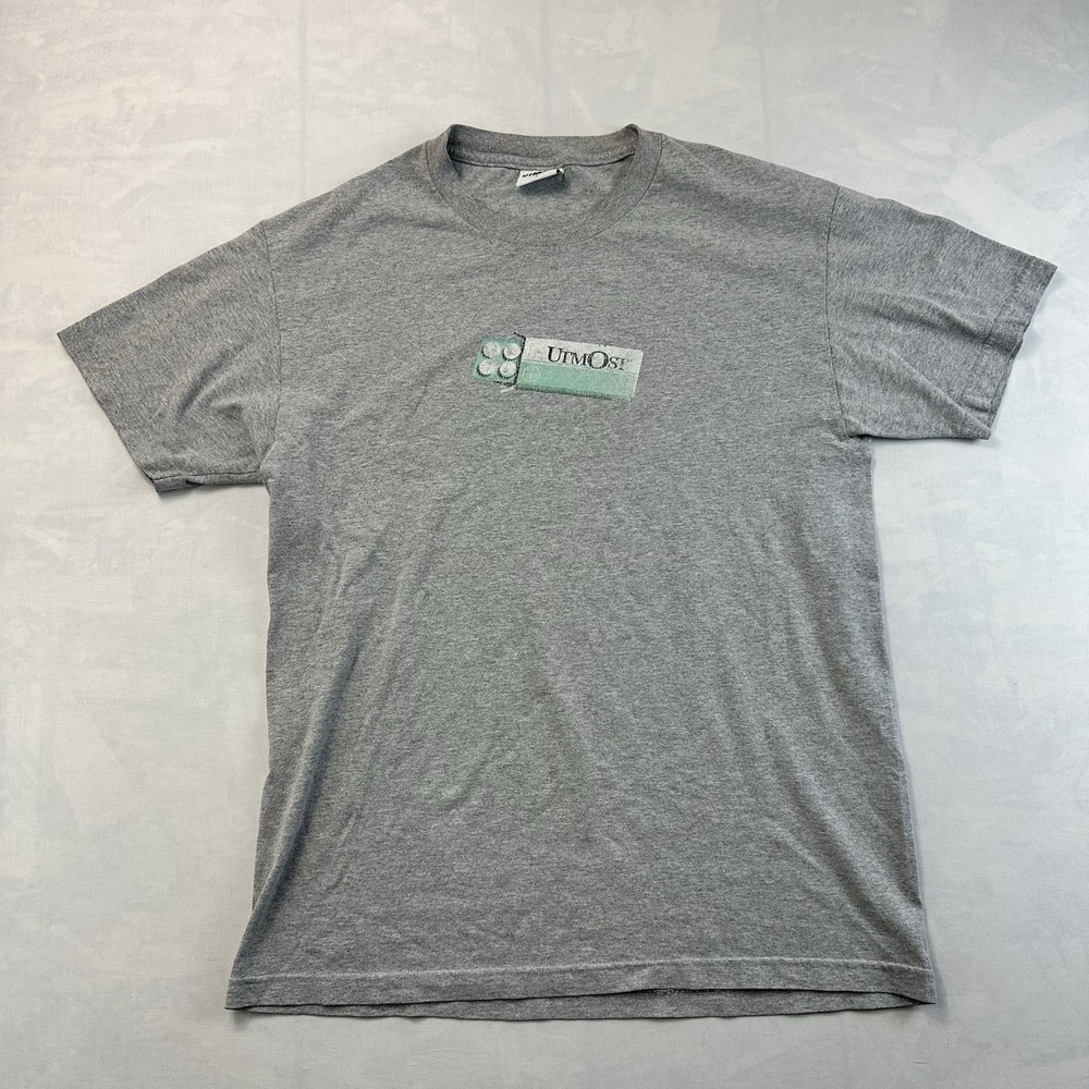 Y2K Utmost Gray Graphic T-Shirt Men's Large Logo Short Sleeve Cotton Blend Tee